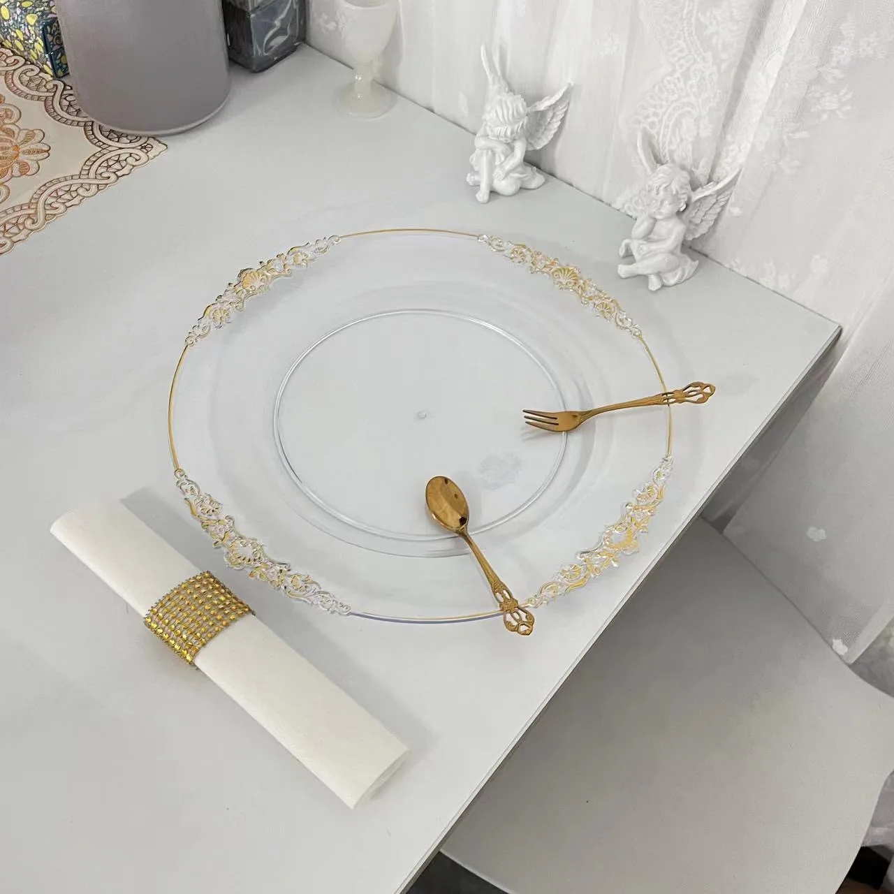 13inch Glass Gold Silver Black Rim Glass Charge Plates Wedding Table Dinner Decor Charge Plates for Wedding Party Decor