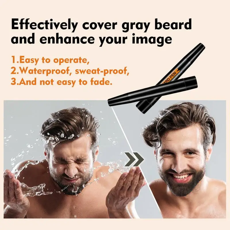 Beard Pen Beard Filler Pencil Men Black Brown 4-Tip Beard Pen Detailing Filler Moustache & Eyebrows Barber Pencil Beard Marker