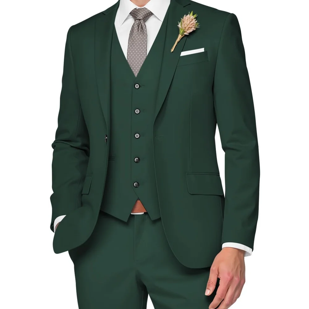 Men's Formal Wedding Ternos High-End Slim Fit 3-Piece Business Casual Suit for Dance Party Smok