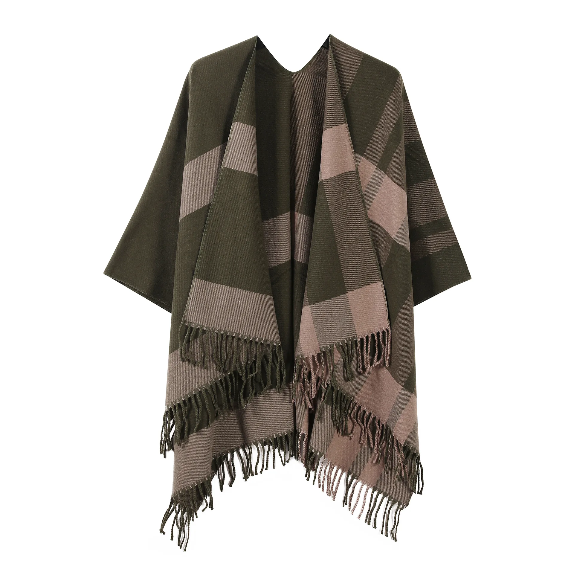 New Autumn Winter Plaid Knitted Shawl for Women Simple Embroidered Air Conditioned Cape Scarf Versatile Seasonal Polyester Fiber