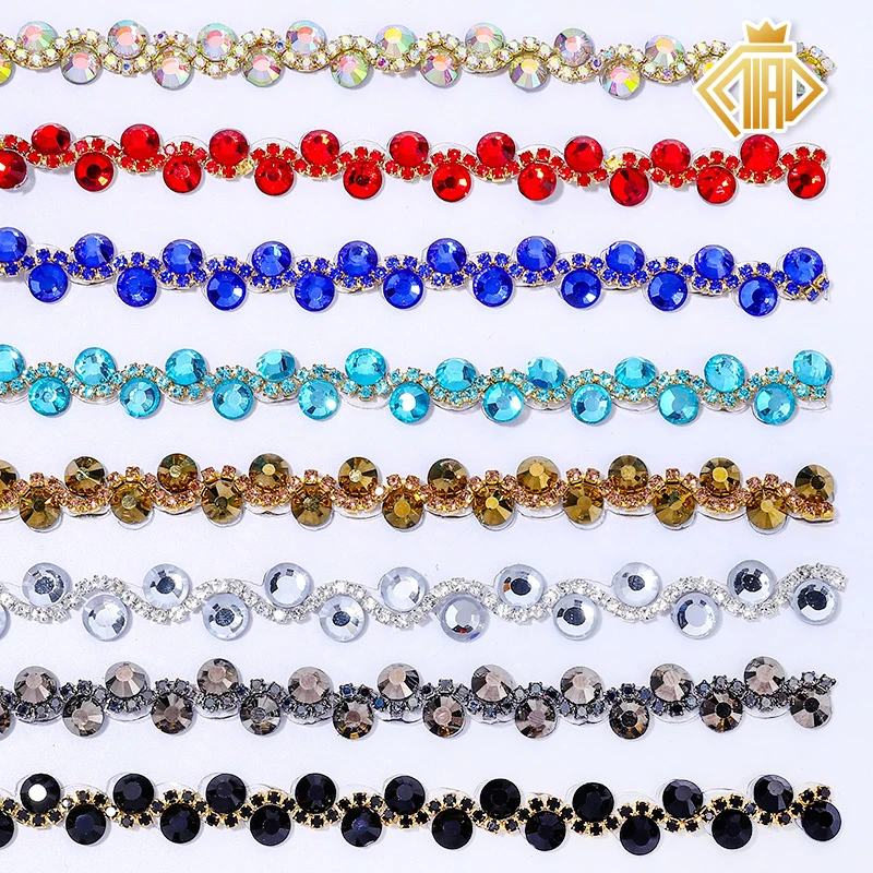 

1Yard Hotfix Rhinestone Chain Flatback Glitter Glass Crystal Trim for Clothing, Dress Costume Decoration DIY Garment Accessories
