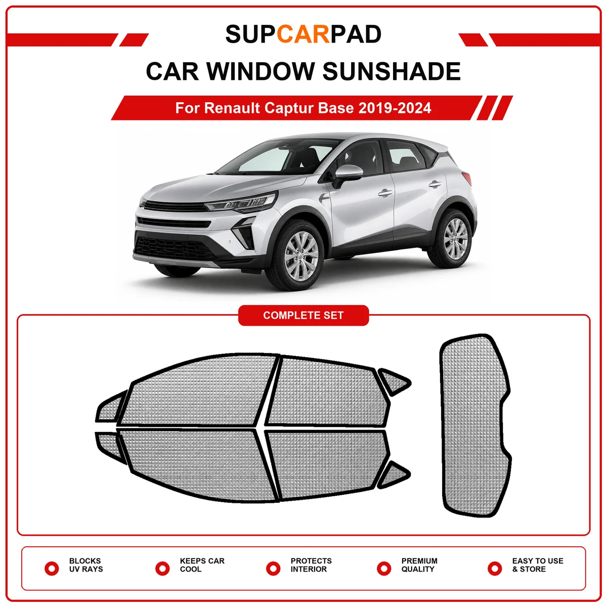 For Renault Captur Base 2019-2024 Pre‑Cut Auto Window Sunshade Anti‑UV Car Sun Visor Protector