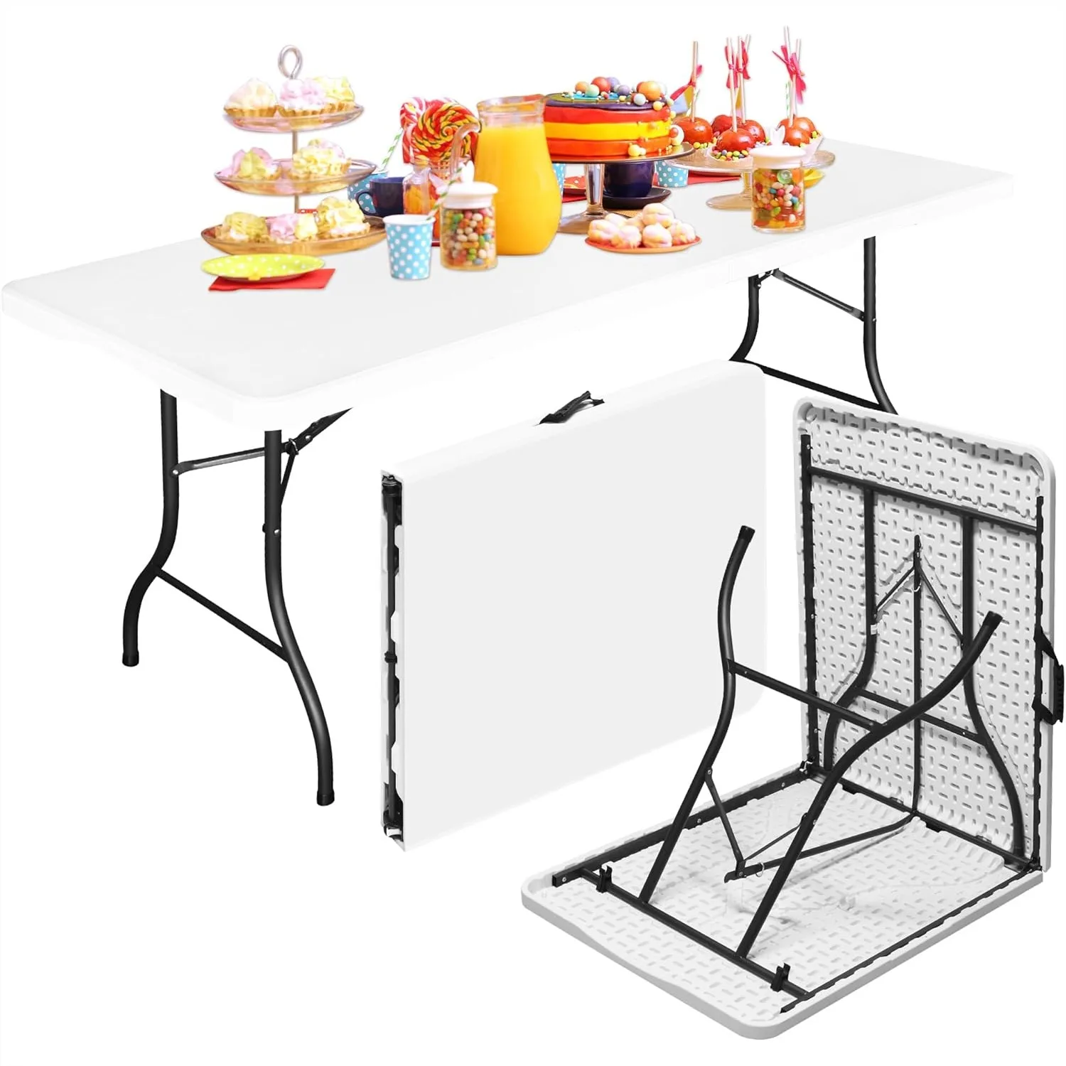 

6FT Folding Table Heavy Duty White, Foldable Table for Outdoor Camping Picnic Parties, Indoor Events, 330lbs Capacity