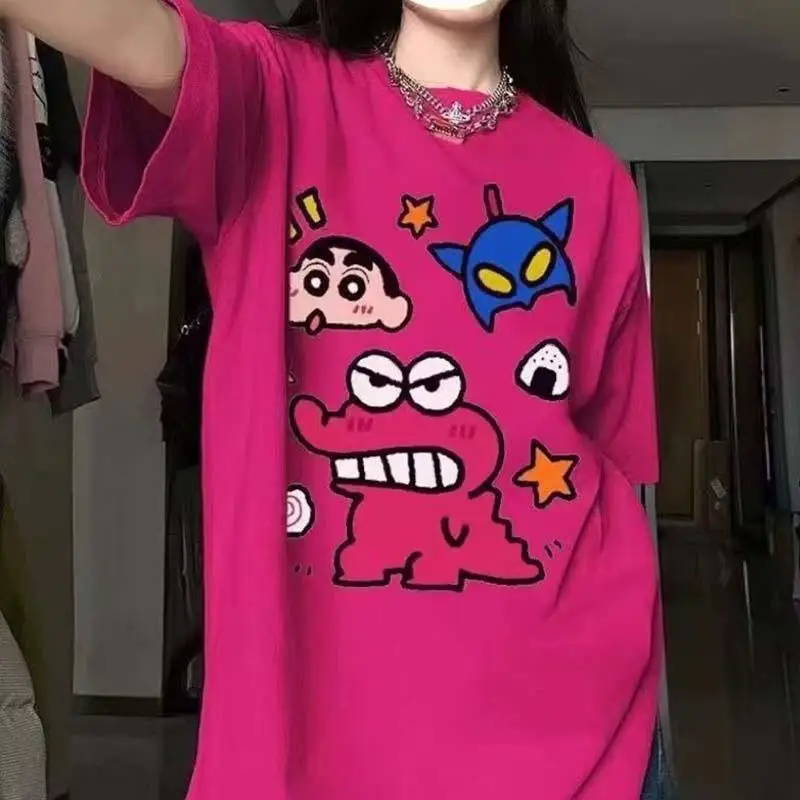 Crayons Shin-Chan Women T-Shirt Summer Couple Loose Short Sleeve Tops Anime Cartoon Print Tees Shirts Men Casual T Shirt Fashion