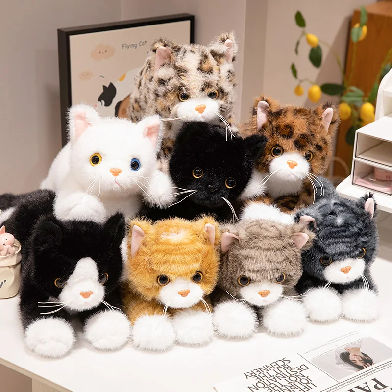 

Kawaii Plush stuffed simulation cat toy white cat calico cat soothing doll pillow Birthday Gift For Kids Friends