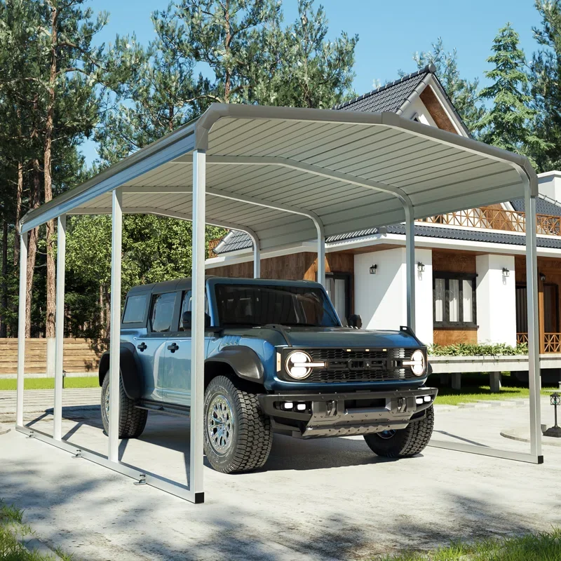 Extra Large 12*20 FT Garage Heavy Duty Metal Carport Canopy with Galvanized Steel Roof Frame Pressure Treated Nature Wood