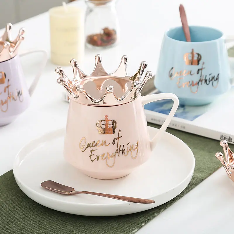 Creative Luxury Nordic Crown Mug Personalized Trendy Cap with Spoon Coffee Cup Home Office Student Ceramic Cups