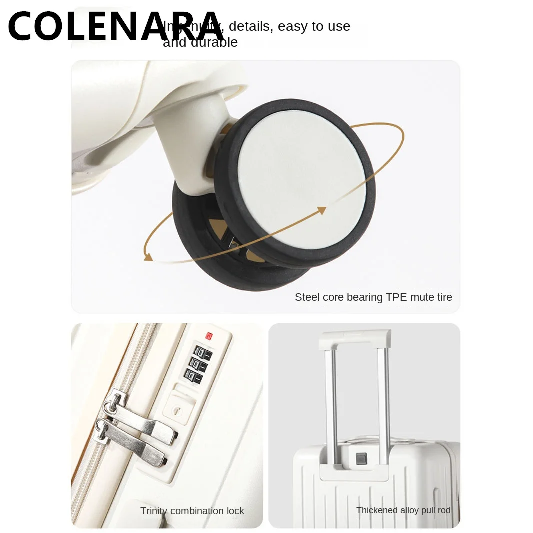 COLENARA-carrinho multifuncional, mala de embarque para laptop, bagagem com zíper, abertura frontal, carregamento USB, mala de PC, 20 ", 22", 24 ", 26"