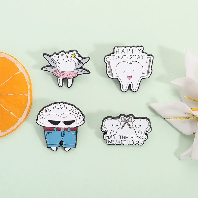 Cute Medical Dental Oral High Jean Enamel Pins May The Floss Be With You Brooches Backpack Lapel Badge Jewelry Gifts For Friends