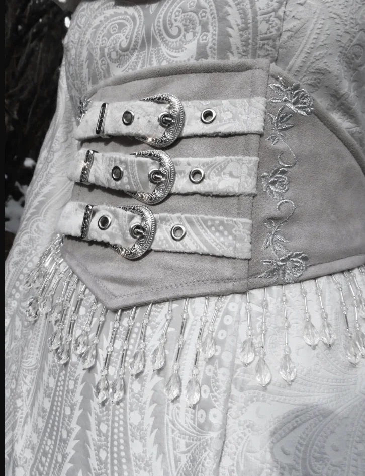 Original White Gothic Girdle Velvet Crystals Tassels Belt