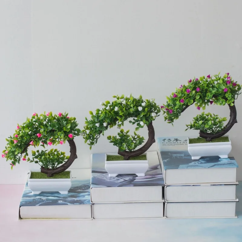Hot Selling Artificial Bonsai Plastic Bionic Fake Plant Home Interior Office Decoration Outdoor Garden Decoration Pink Orange