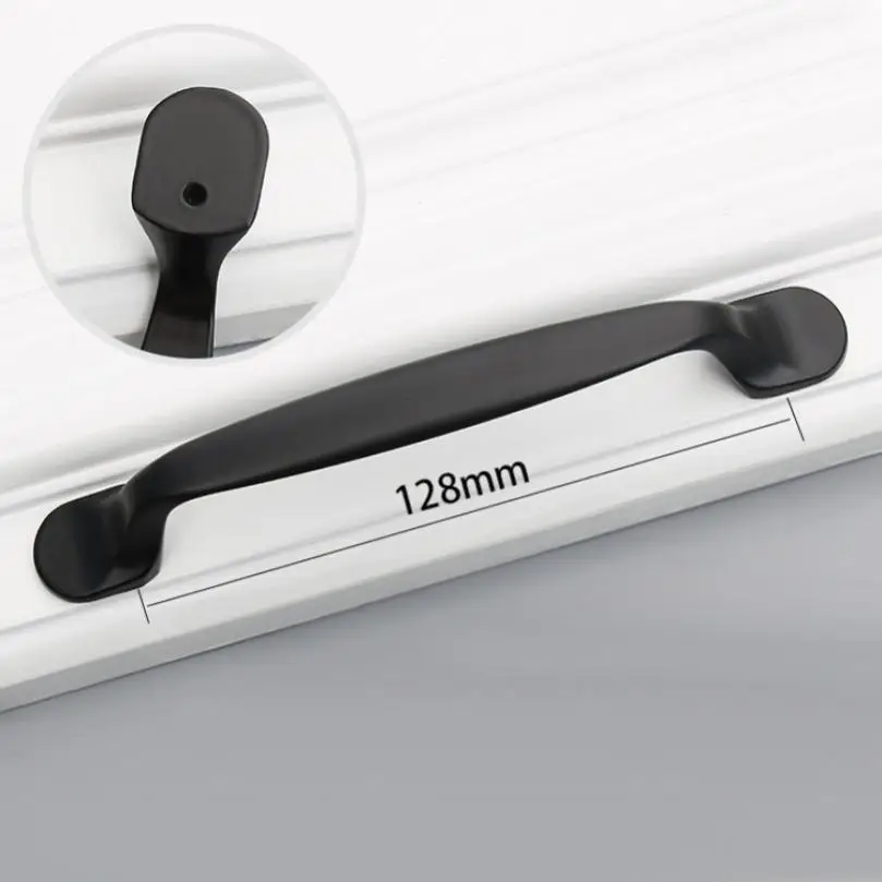 Cabinet Pulls Simple Matte Black Handle Aluminum alloy Cabinet Pull with Pitch-row 96mm / 128mm for Cabinet Wardrobe Furniture