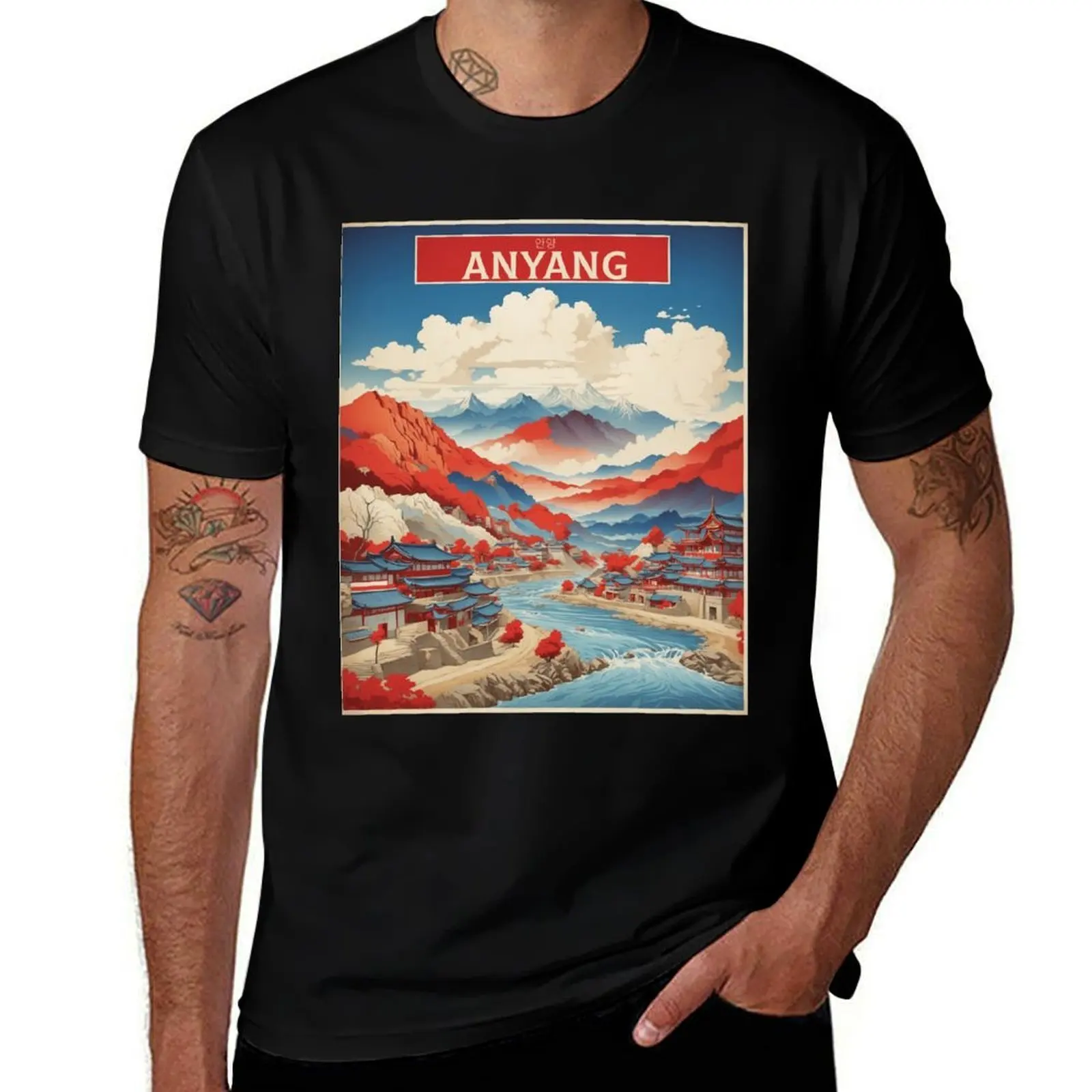 

Anyang South Korea Tourism Vintage Poster T-Shirt custom shirt sports fans anime clothes sublime plain t shirts men