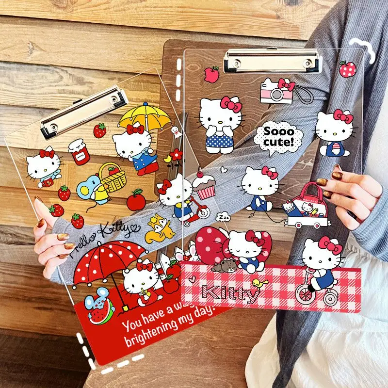Cute Hello Kitty A4 Transparent Acrylic Board Clip A5a6 Student Office Materials Writing Pad Paper Splint view 3