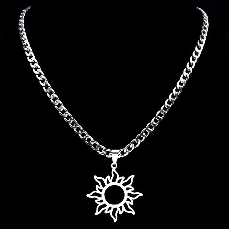 Stainless Steel Sun Pendant Necklace Sweather Chain for Women Men Hip Hop Silver Color Kpop Necklaces Jewelry Gifts NZZZ521S03