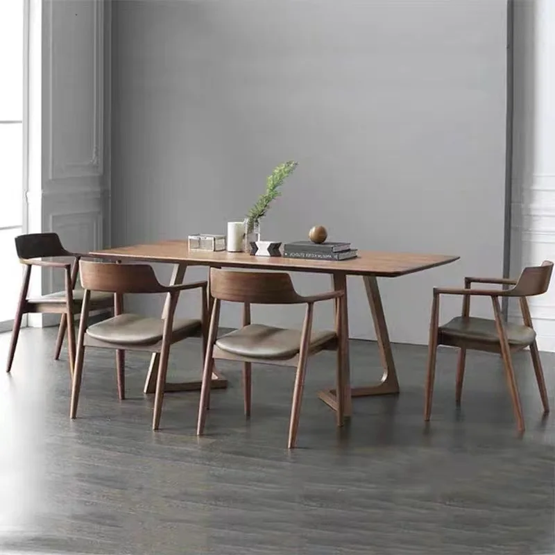 Nordic solid wood dining table, simple small apartment, log eating table, chairs, dining room, casual rectangular coffee table,