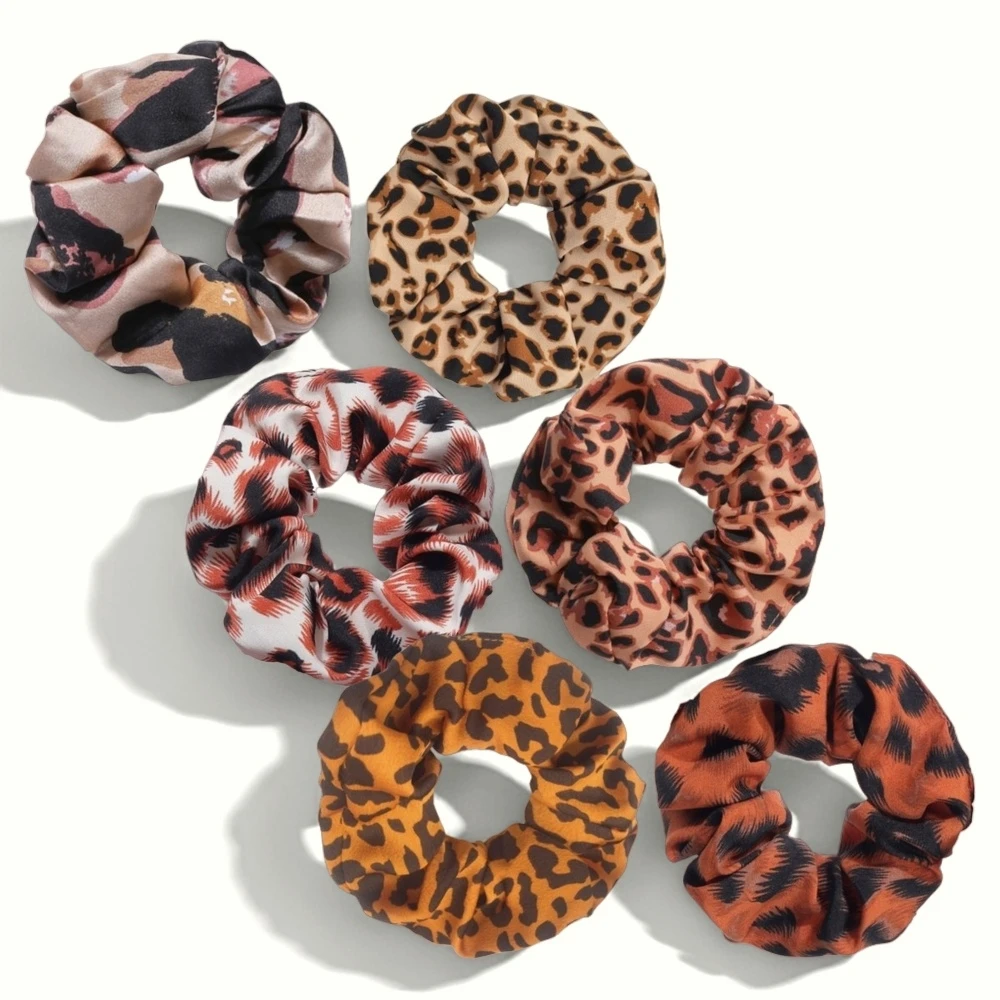 1/6 قطعة ليوبارد طباعة Scrunchies الشعر التعادل حبل شريط مرن ذيل حصان حامل النساء اكسسوارات لطيف حفلة موضة هدية