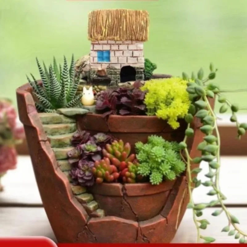 Home Sky Villa Garden Castle Potted Landscape Succulent Plant Flower Pot Home Diy Resin Ornaments