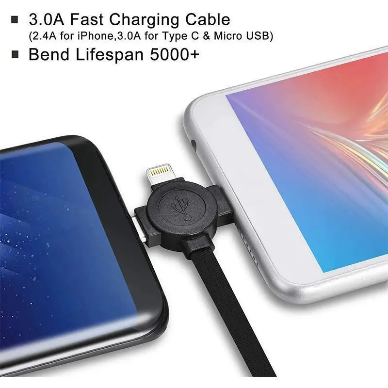 4-in-1 Data Cable Phone Stand Charger Multifunctional Home Use Retractable USB Type C Micro USB Charge Cable Fit iPhone Android