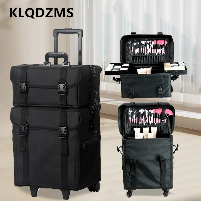 

KLQDZMS Professional Cosmetic Case Female Oxford Cloth Beauty Manicure Toolkit Large Capacity Trolley Bag with Wheel Luggage