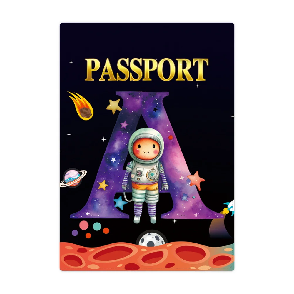 Passport Holder Travel Wallet Leather Passport Cover Cards Travel Wallet Document Organizer Case Astronaut Letter Name Pattern