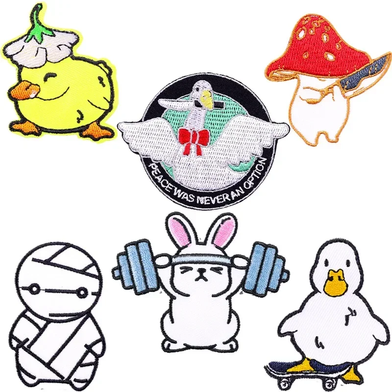 Embroidered Patch Iron On Patches for Clothing Pocket Duck Clothes Stickers Fabric Sewing Thermal Adhesive Applique Fusible