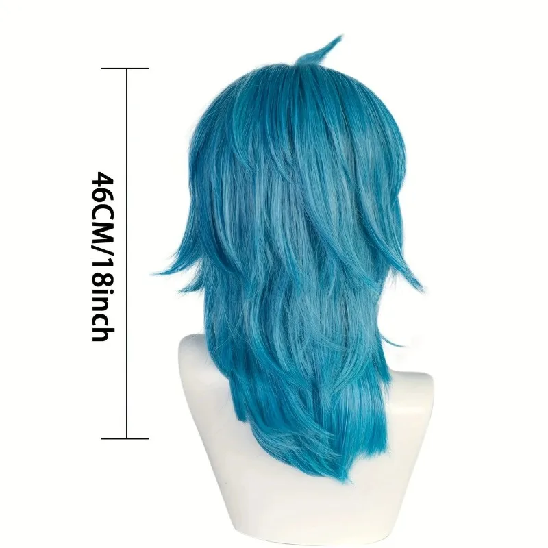 Anime Cosplay Pruik Kort Blauw Hittebestendig Synthetisch Haar Volledige Pruik Cap voor Stijlvol Halloween Kostuum