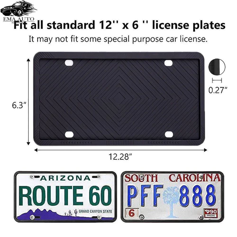 Silicone License Plate Frame, GM American Cars Black License Plate Frame Bracket Anti-Rust, Anti-Sound, Weatherproof Auto Parts