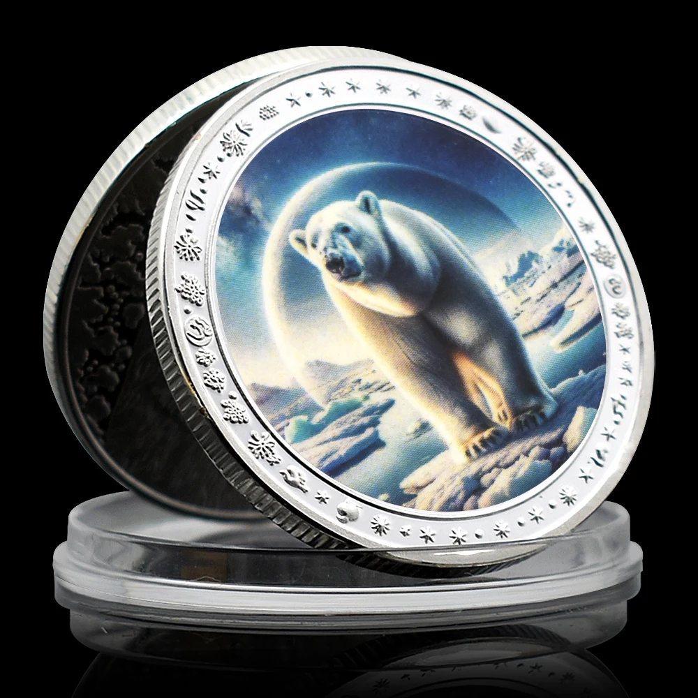 6 pcs/set Polar Bear Silver Plated Commemorative Coin Badge For Animals-Colored-Rare coins