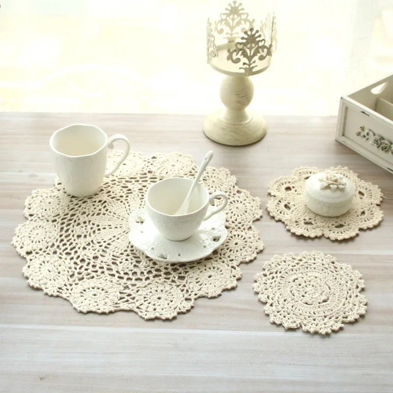 

White Circle Hand Crocheted Doily Vintage Cotton Crochet Table Place Mat Wedding Napkins Cloth Lace Placemats Decorative