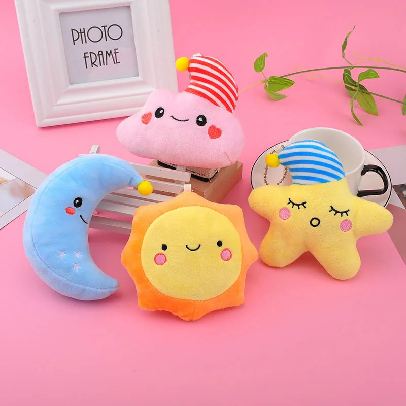 4pcs/ Lot 10cm Mini Pendant Stuffed Toy Cute Stars Moons Suns Clouds Plush Toy Kawaii Keychain Doll for Bag School Bag Soft Gift