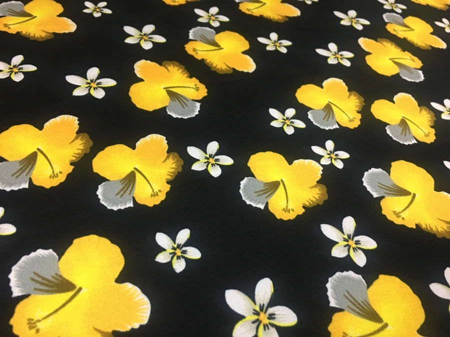 19momme Real Real Silk Spandex Satin Cloth Anti-Aging Fashion Black Bottom Yellow Flower Printed Fabric Cheongsam