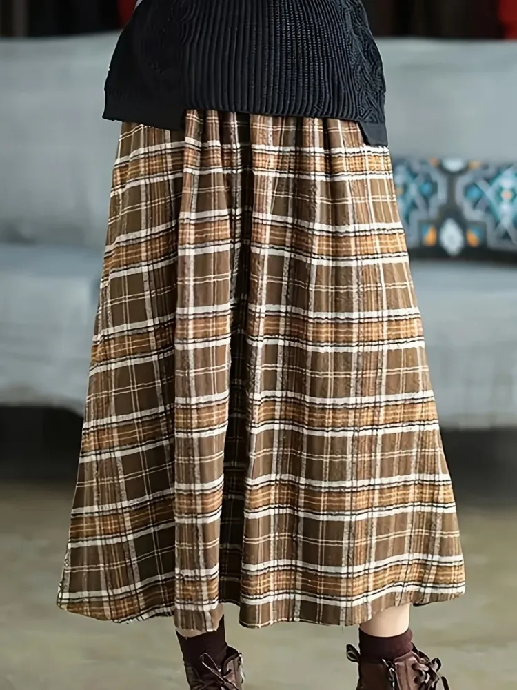 

Женская юбка больших размеров, драпированная юбка-миди трапециевидной формы с эластичной резинкой на талии для похудения, весна-осень, новая корейская повседневная юбка