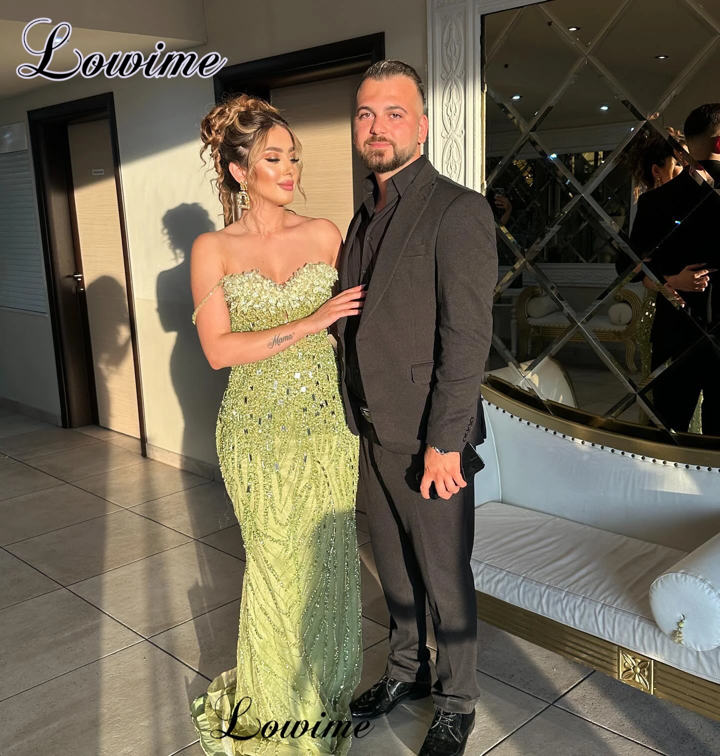 Elegant Light Green Prom Dresses Mermaid Beaded Sexy Cocktail Dresses For Women Vestidos De Noche Sweetheart Celebrity Dresses