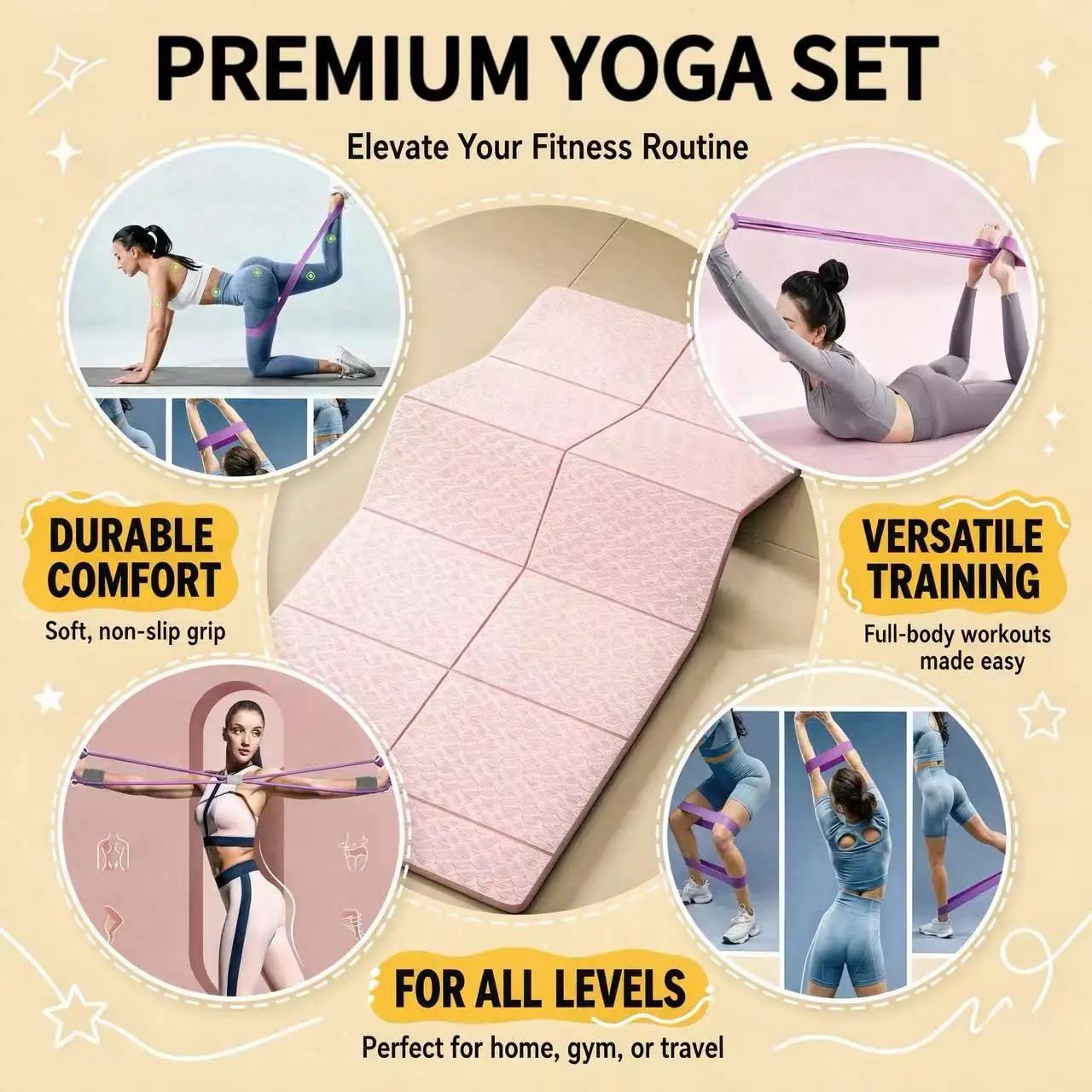 4‑in‑1 Yoga Fitness Set, Home Workout Kit Specially for Body Shaping & Weight Loss, Create Your Perfect Figure