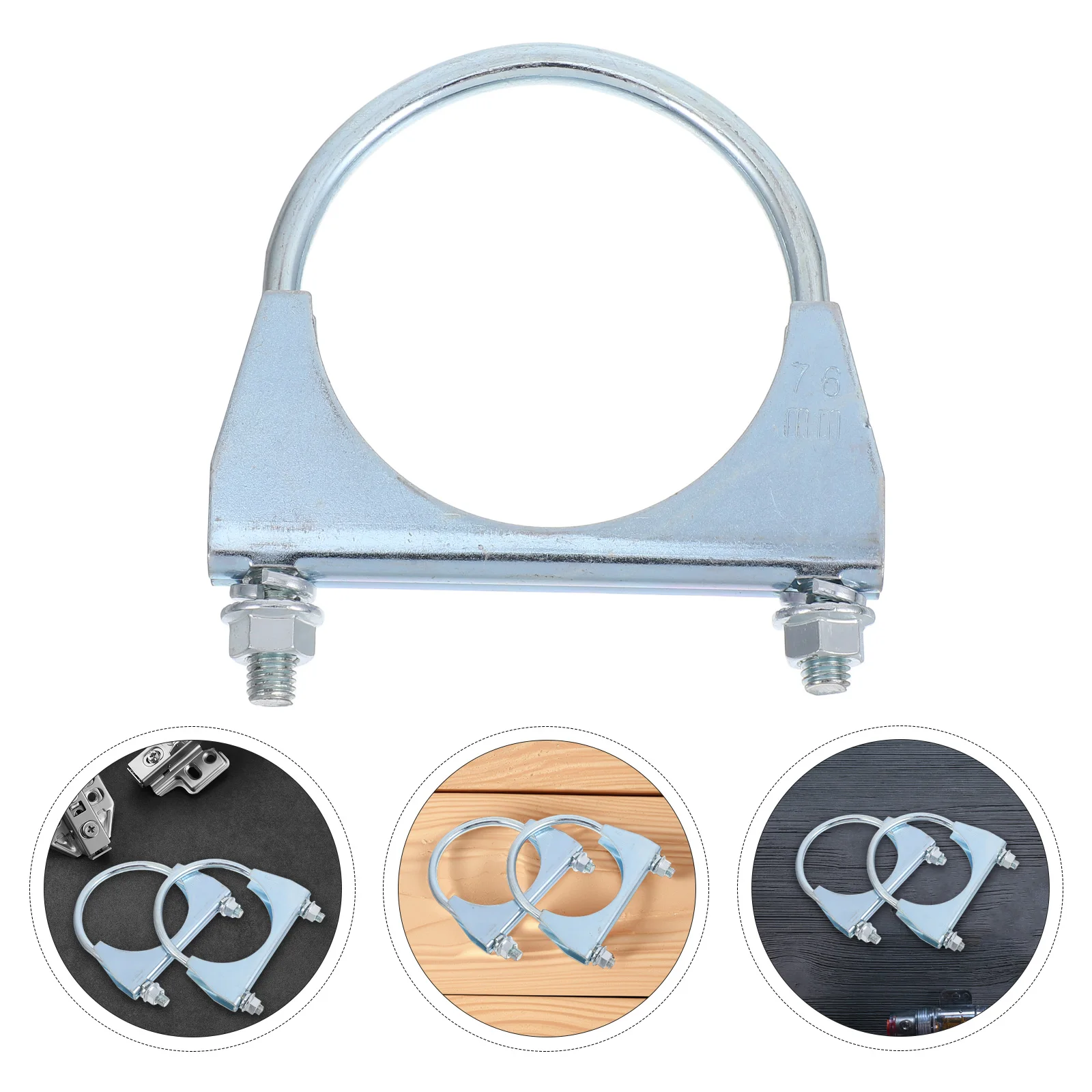 

2pcs U-Shaped Pipe Clamp Galvanized 3 Inch 76Mm Muffler Clamps U-Bolt Tip Hook Hose Duct Double Clamp Car Exhaust System