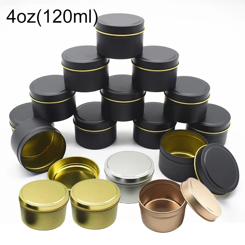 16Pcs 4OZ Travel Metal Tin Box Empty Round Candle Jar With Lid Black Storage Box Pot Skincare Beauty Health Cosmetic Container