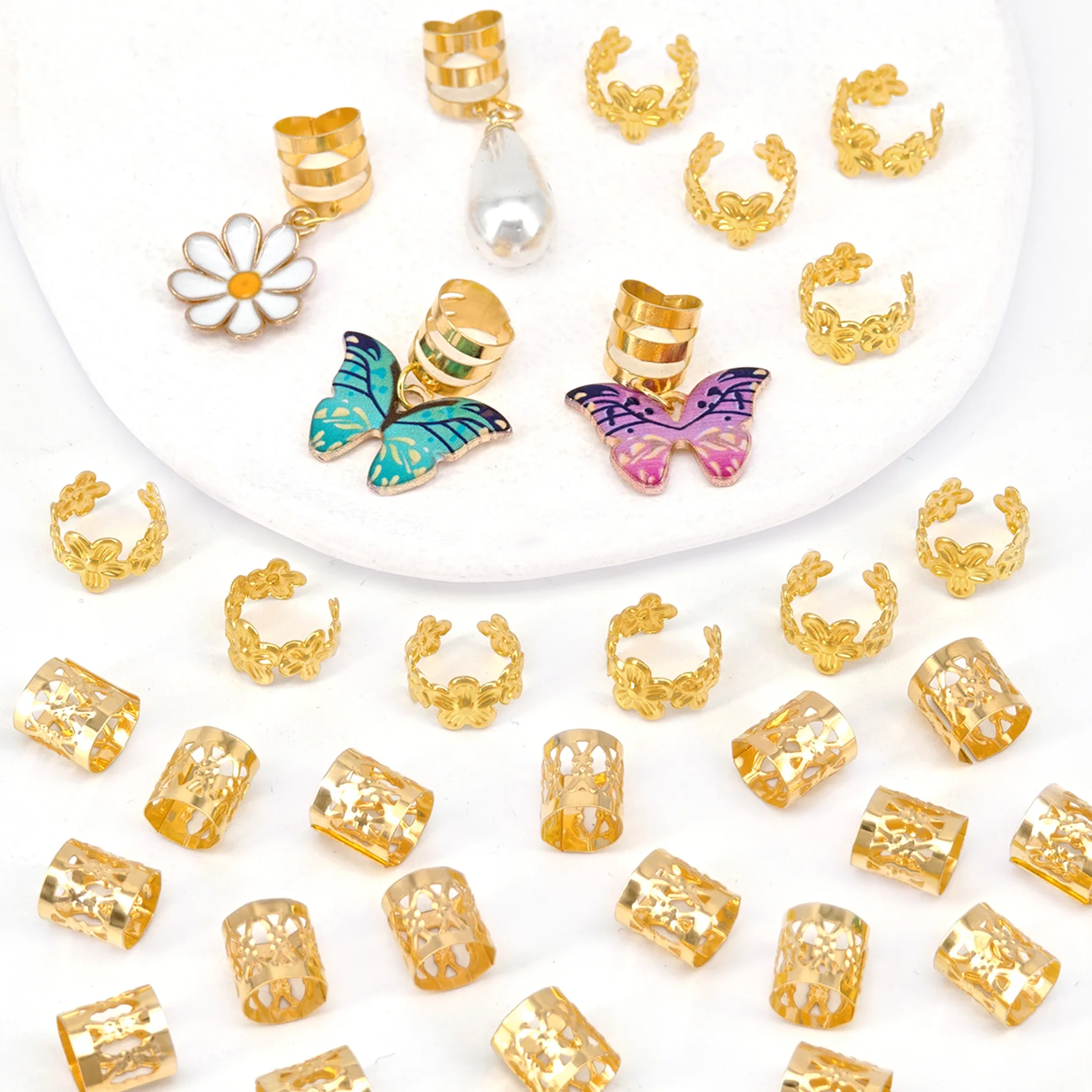 

34pcs Adjustable Beaded Hair Hoops with Clips for Dreadlocks Braiding gold Butterfly Hairpins Women Hair Care Accessories