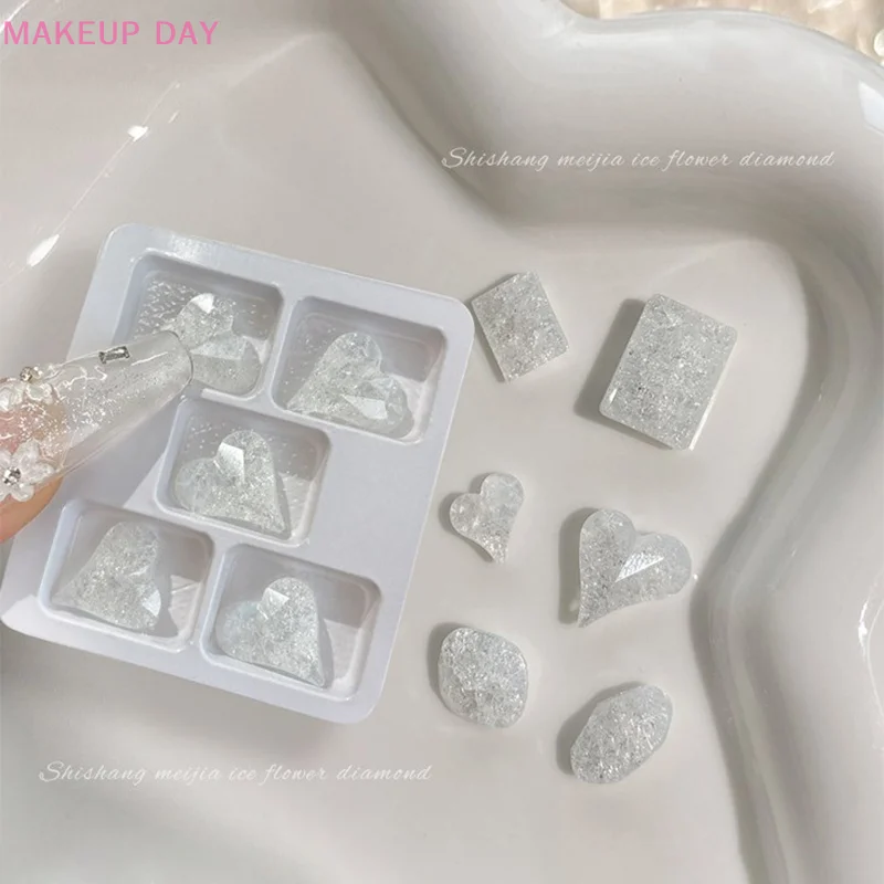 Cristal transparente superbrillante para decoración de uñas, 5 piezas, piedra de cristal desnuda, 3D diamantes de imitación, accesorios para manicura