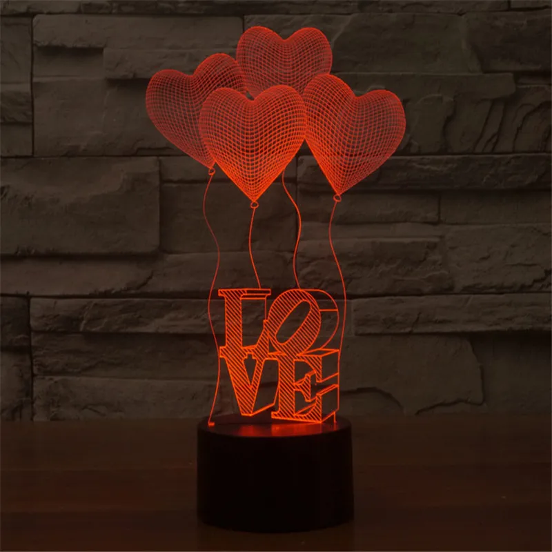 3D Love Balloons Light 7 Colors Change Art Sculpture Light USB Powered Nightlight Amazing Desk Lamps