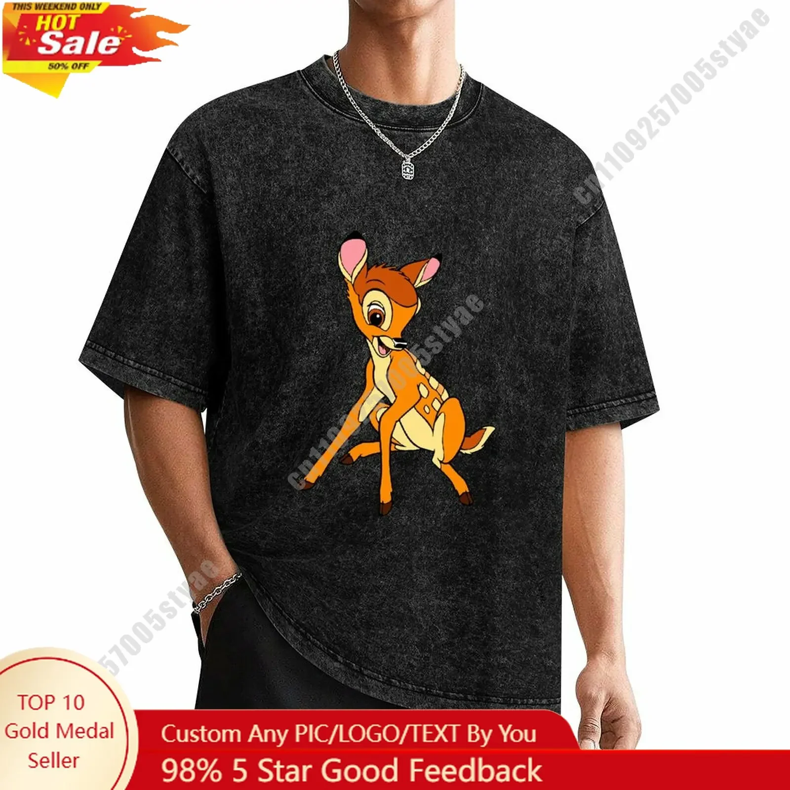 

Bambi T Shirt Disney Customizable Personalize Your Own Design Heat Transfer Printing Vintage Washed Dropped Shoulder T-shirt
