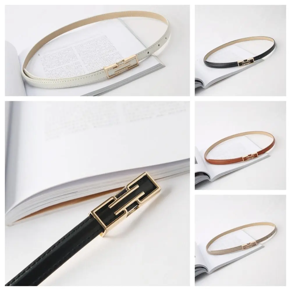 

Retro Solid Color Women Thin Belt Skinny Pu Leather Metal Buckle Belt Waistband Waist Belt Gift