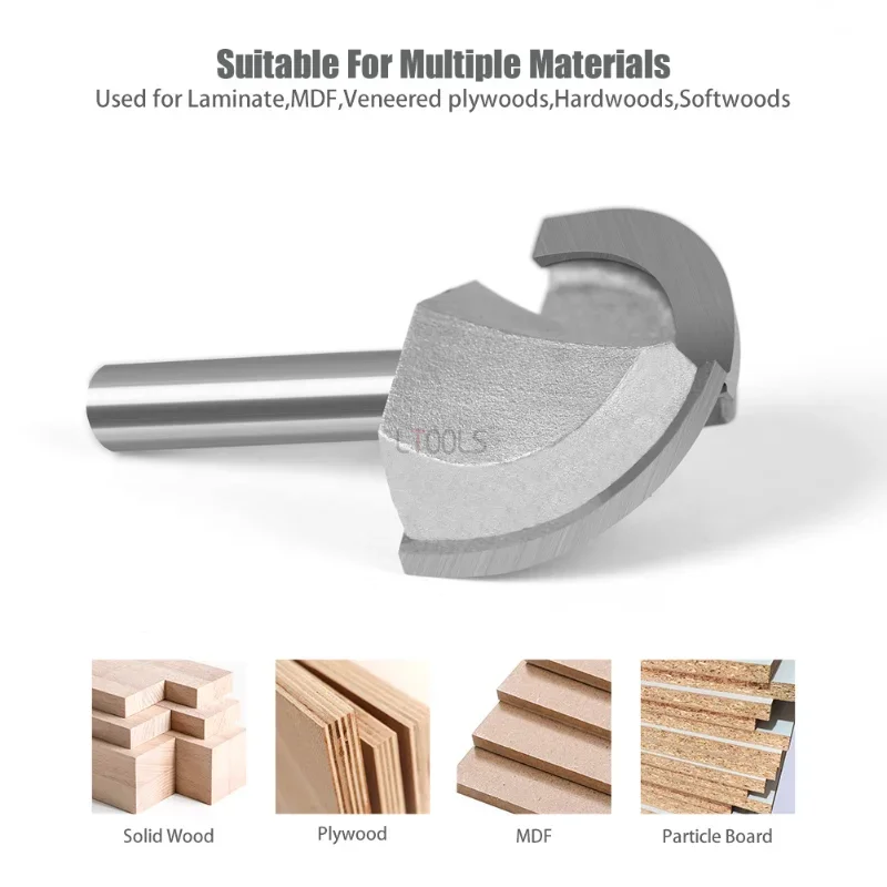 R20 Half Round Milling Cutter 8mm Shank Woodworking Trimming Machine Slotting Drill Bit 40mm Diameter Circular Bottom Slot Bit