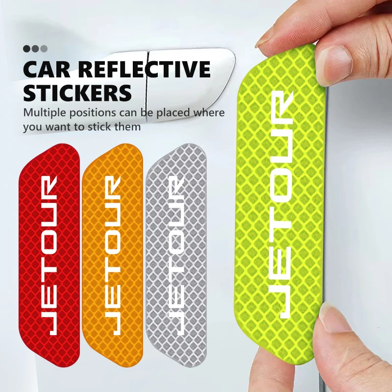For Jetour 4pcs Reflective Car Accessories Door Sticker Safety Tape Inside Auto Accessories X70 PLUS‌ FL‌ Shanhai L9 T2‌ T1 T2