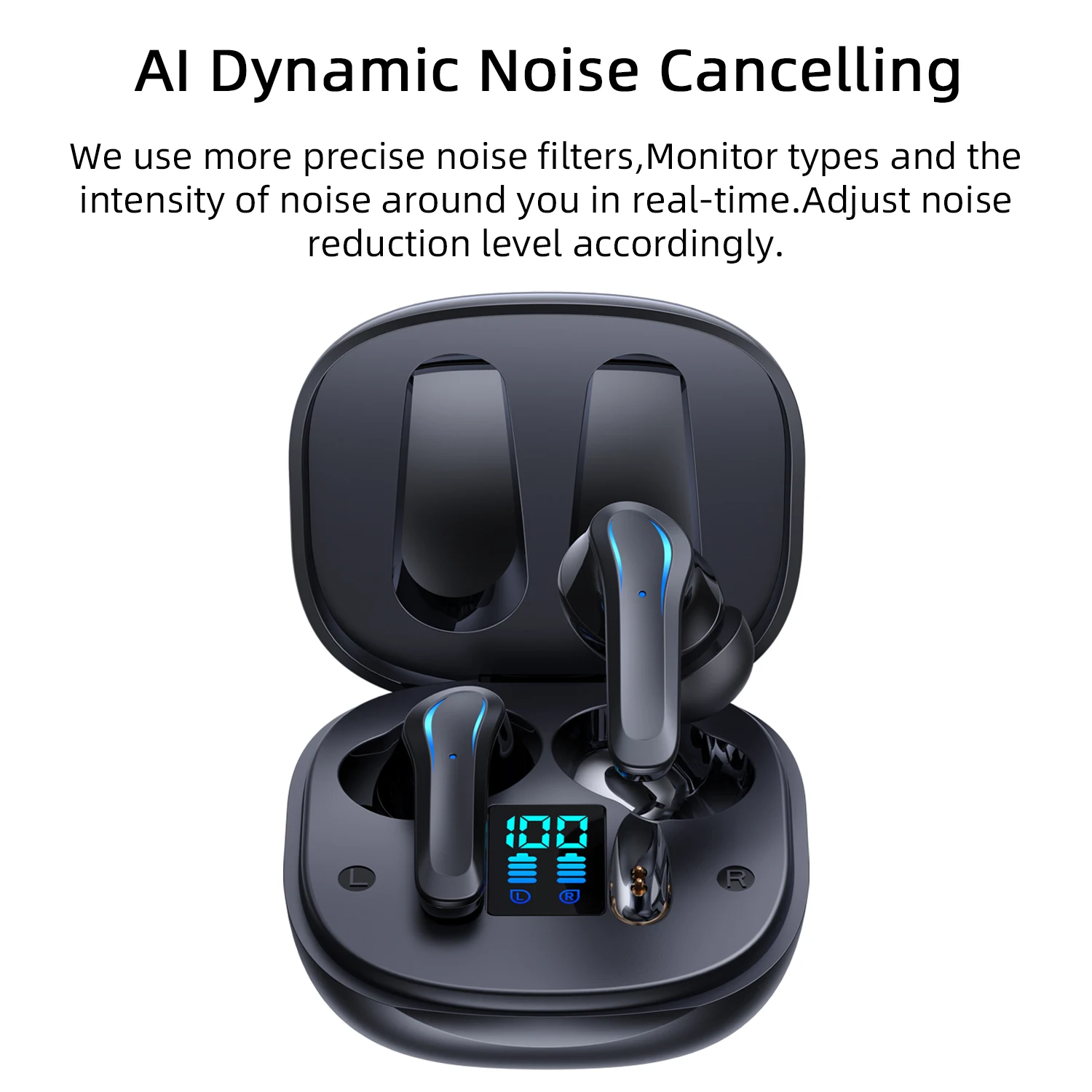 VANIR Wireless Bluetooth Earbuds,AI Noise Canceling, Call Noise Reduction,In-ear headphone,IP55 Waterproof,30-hour Battery Life