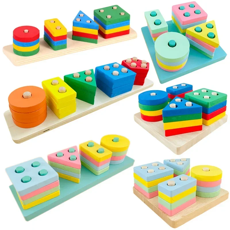 Colorful Sorting Column Shape Matching Toys Children Early Educational Montessori Toys Stacking Building Blocks Kids Gift DDJ