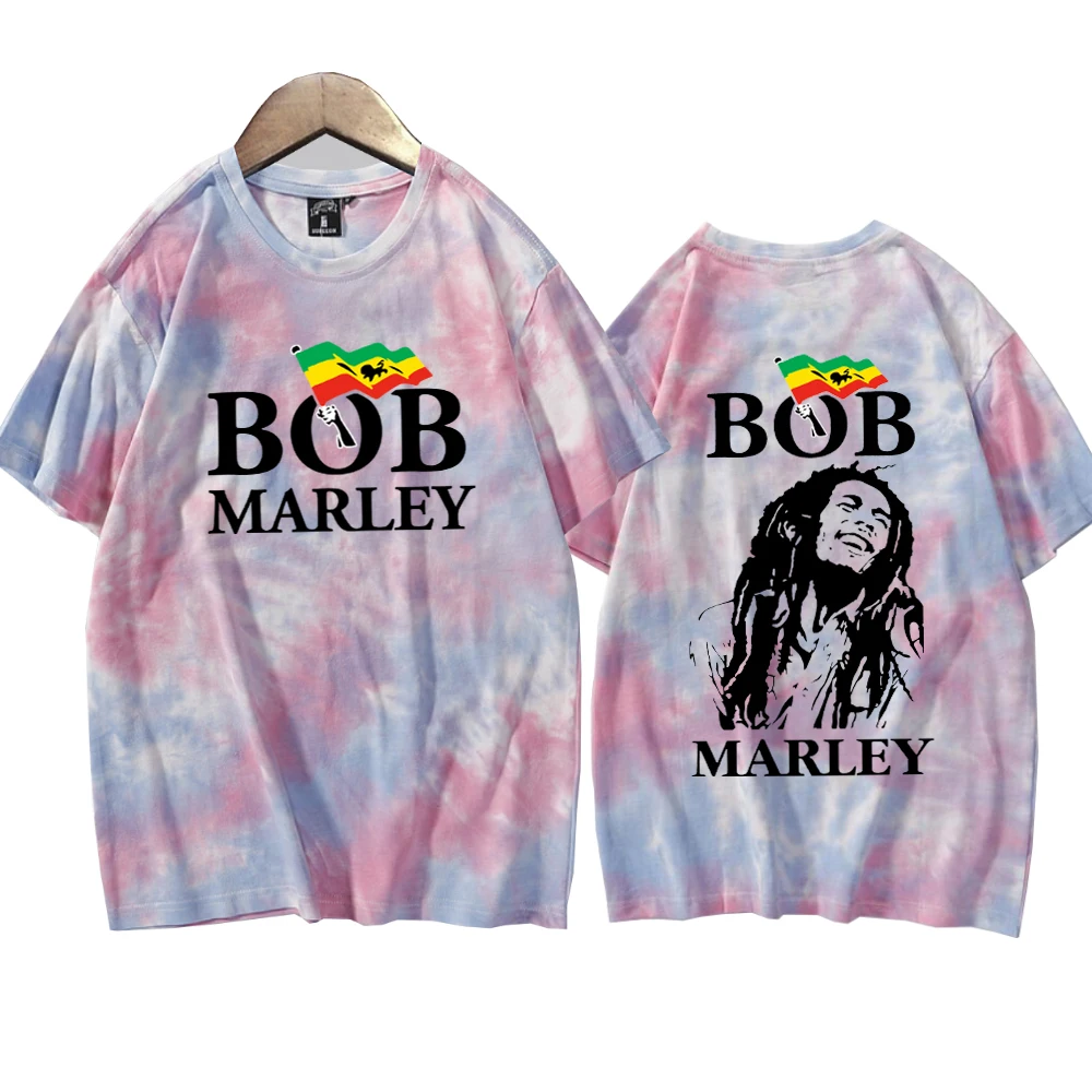 Bob Marley Tie Dye Shirts One Love Music Bob Marley Fan Gift Round Neck Short Sleeve Tee Unisex