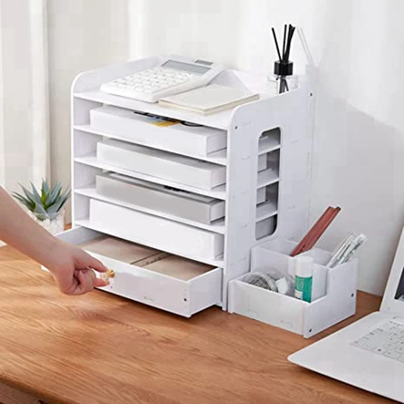 Wooden Desktop Organizer Tray File Sorter For Home Office Folder File Mail Sorting Rack File Holder Tray