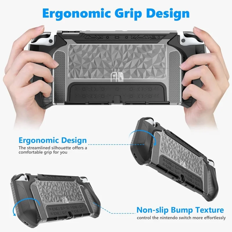 Dockable TPU Case for Switch OLED Console and Joystick Controller with Glass Protector and Thumbcaps for Switch OLED Accessories