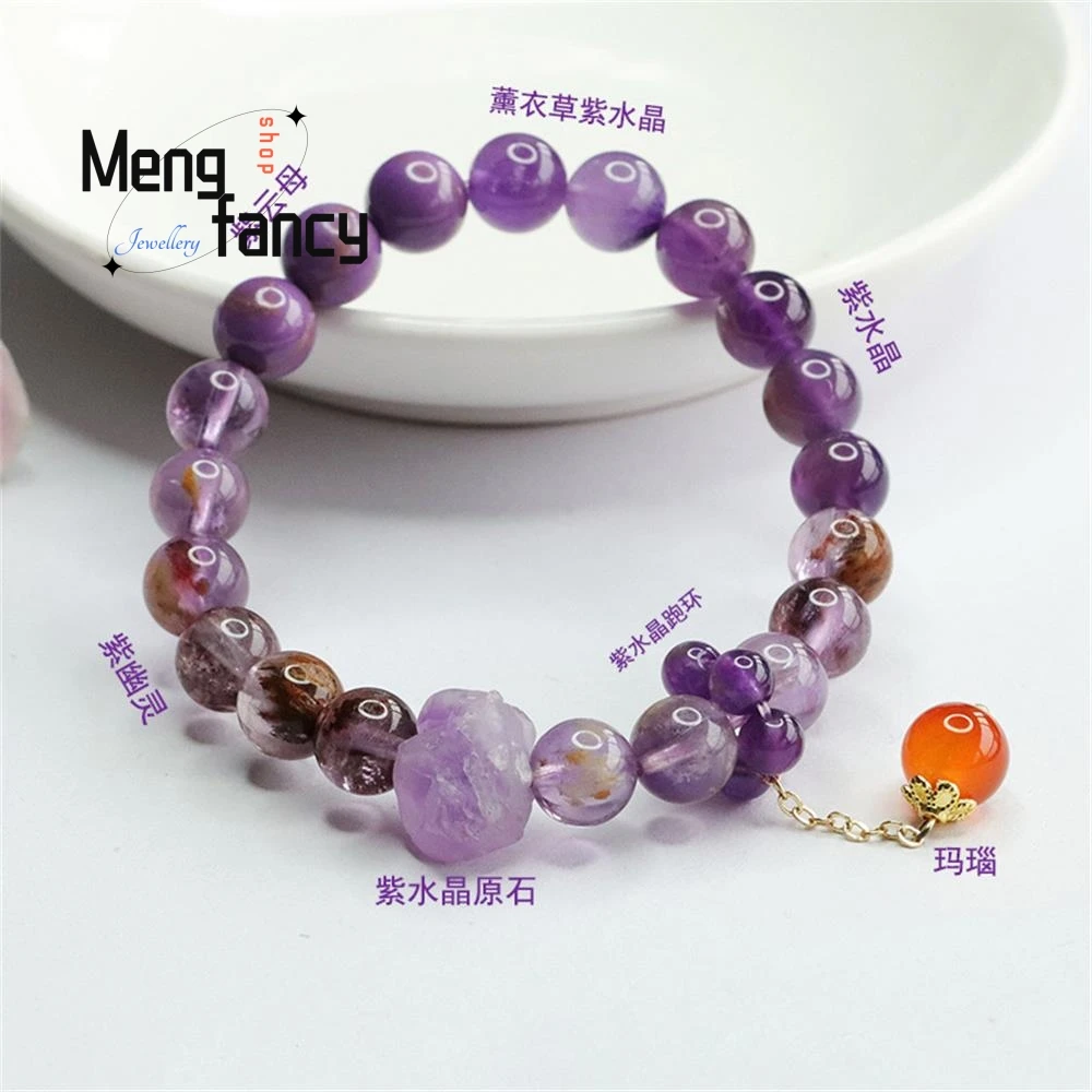 

Natural Amethyst Nine Purple Ion Fire Multi-Precious Crystal Bracelet Elegant Luxury Sexy Young Girls Charm Fashion Fine Jewelry